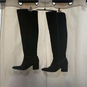 Seven Dials Black Over-the-Knee Studded Block Heel Boots